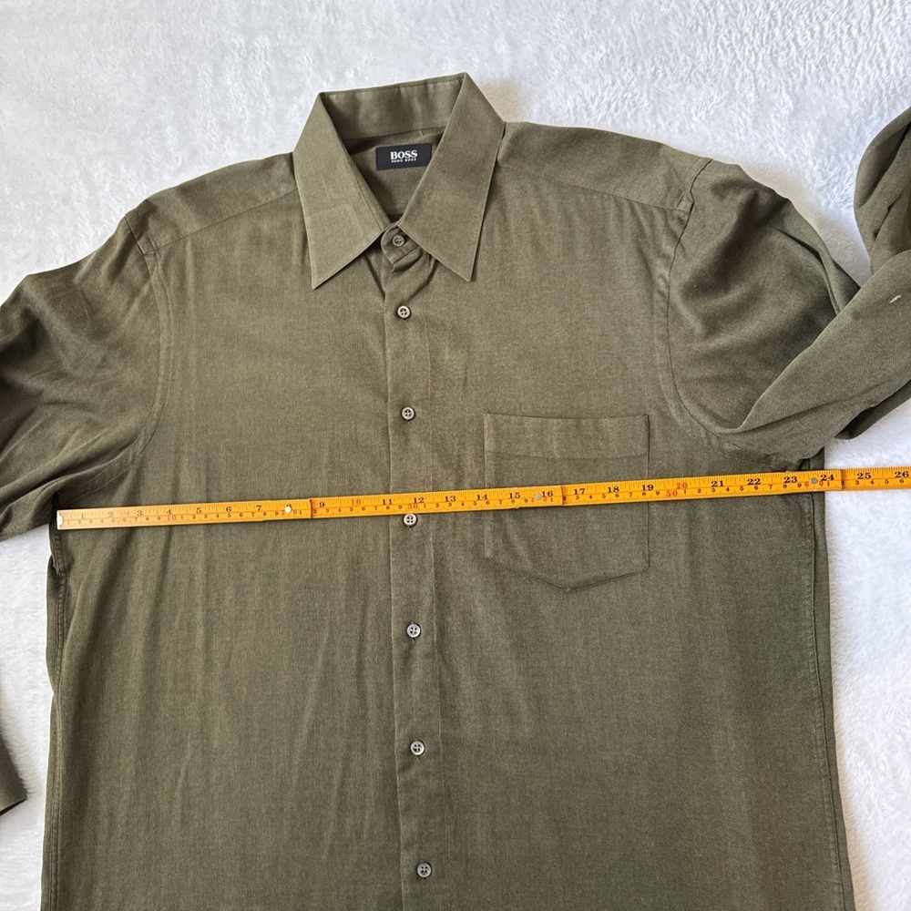 BOSS Hugo Boss Men's Hunter Green 100% Cotton Mother‎ of Pearl Button Up Large - Picture 4 of 7